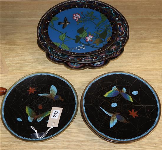 A group of Japanese cloisonne enamel dishes